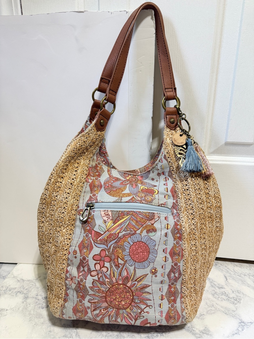Sakroors Roma Owl straw tote bag and matching wallet phone crossbody set - Picture 2 of 10